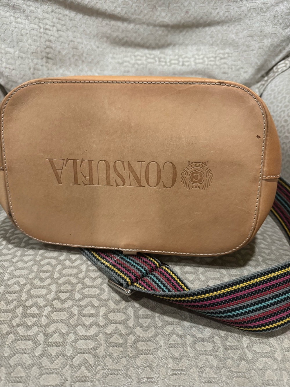 Consuela Diego slingback Tan Leather Messenger with Multicolor Stripe Strap - Picture 3 of 6